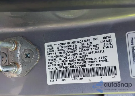 2008 Honda Cr-V Ex из США, поврежденный, VIN 5J6RE48578L000985